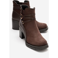 Wern Kahverengi Süet Kemerli Toka Detaylı Kadın Kalın Topuklu Bot