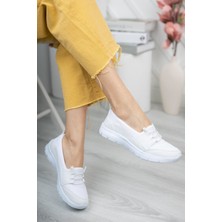 Nmoda Kadın Sneaker Beyaz Taban Ayakkabı Düz Topuk ile Günlük Rahatlık Sunar