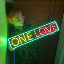 One Love Tek Aşk Neon LED Igece Lambası 40 x 20 cm