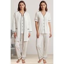 Effortt Ekru Kapitone Sabahlık Pijama Takımı