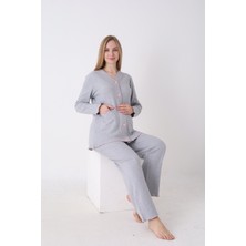 Jenika Önden Düğmeli Rahat Kalıp Ayarlanabilir Bel Kol ve Paça Fırfır Detaylı Hamile Lohusa Pijama Takımı
