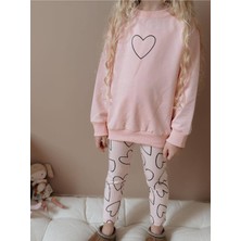 Yiğit Butik Kalp Baskılı Taytlı Kız Çocuk Alt Üst Takım