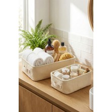 Luxway Home 2 Li Havlu Kumaş Banyo Düzenleyici Sepet Dekoratif Çok Amaçlı Organizer Kutu 37X27X10-30X22X10