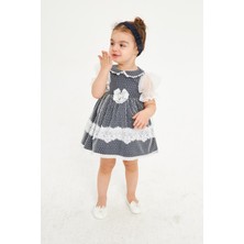 Baby Hola Kız Çocuk Abiye Elbise Balo&özel Gün 6-24 Ay Puantiye Dantelli Balon Kol Hediye Saç Bantlı Babyhola