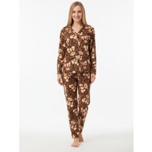 Pemilo Kadın 0342 Uzun  Kol Süet Pijama Takımı