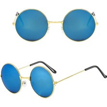 Bi Seyyar Yuvarlak Cam John Lennon Tarzı Gold Çerçeveli Mavi Gözlük