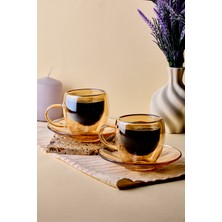 Perotti Amber 2'li Çift Cidarlı Kahve Fincanı 90 ml 4 Parça Set