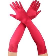 Kırmızı Renk Dirseğe Kadar Uzun Kumaş Eldiven 40 cm Modern Asır. (9380)