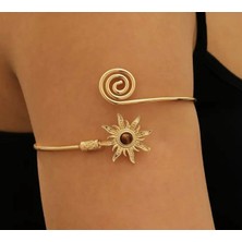 Huma Butik Takı Aksesuar Gold Spiral ve Güneş Detaylı Ikili Kelepçe Bileklik