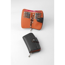 Cengiz Pakel Nora Hakiki Deri Kadın Orta Boy Cüzdan - 65310 - Siyah/kiremit