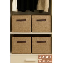 Luxway Home 4’lü Jüt Kumaş Dolap Içi Düzenleyici Kutu - 30X30X30 cm Katlanabilir Çok Amaçlı Saklama Kutusu