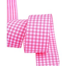 Marsilyan Tafta Ekoseli Kurdele 25 mm Pembe 5 Metre