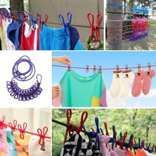 İlk El Grup Taşınabilir Seyahat Çamaşır Ipi 12 Mandallı Klipsli Lastikli Çamaşır Mandalları