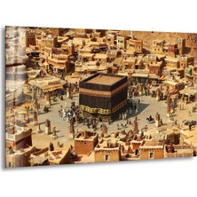 Myphotostation Mekke Islam Dekoratif Temperli Cam Tablo, Modern Uv Baskılı Duvar Tablosu, Salon ve Ofis Için Şık Duvar Dekoru Tablo