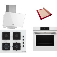 Bosch Beyaz 3 Lü Ankastre Set 491 ( HJG852YW0T - POP6C2P31O - DWK63PJ20T ) - 3D Fry Hava ile Kızartma - Fırın Matı ile