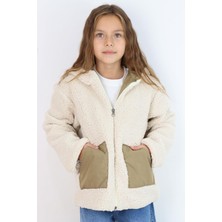 Reycan Kız Çocuk Peluş Mont Kapüşonlu Fermuarlı 5-8 Yaş, Taş