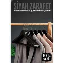 İlk El Grup 10'lu Lüks Siyah Elbise Ceket Askısı - Ergonomik & Kaymaz Plastik Askı Seti -  Ahşap Görünüm