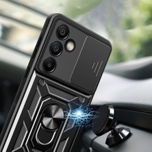 Galaxy S24 Fe ile Uyumlu Kılıf Sürgülü Siyah Panther Yüzüklü Silikon Orijinal (Galaxy S24 Fe ile Uyumlu, Sürgülü Siyah)