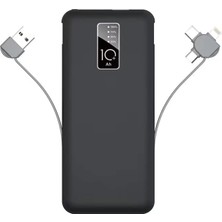 Pw-05 Hızlı Şarj LED Göstergeli Micro Type-C Kablolu Taşınabilir Powerbank 10000MAH Siyah