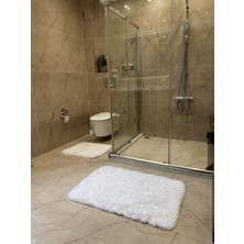 Doğuş Peluş Halı Tavşan Beyaz Kaymaz Tabanlı 2'li Banyo Halısı Seti