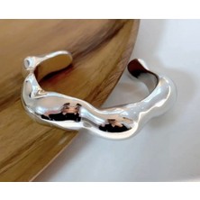 Huma Butik Takı Aksesuar Gümüş Renk Asimetrik Tasarım Kelepçe Bileklik