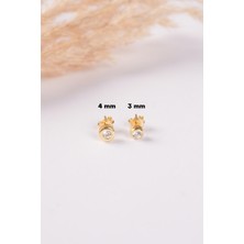 Sunshine 925 Ayar Gümüş Gold Kaplama Tektaş Küpe 3mm