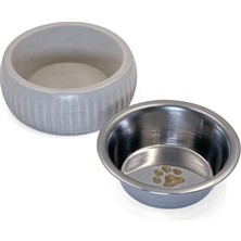 Mikopet Organik Seramik Mama Kabı Gri Modern Asır. (9380)