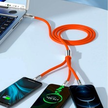 Marsilyan 3 Şarj Aleti 1 Arada Çinko Alaşım Hızlı Şarj Kablosu Turuncu