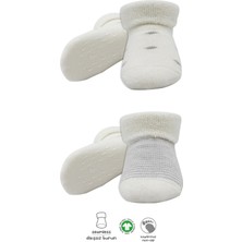 Bistyle 2'li Havlu Soket Kaymaz Çorap 10504 Gri Ekru