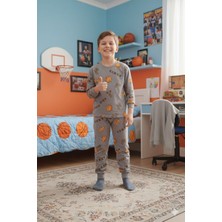 Alkın Kids 3-13 Yaş Erkek Çocuk %100 Pamuklu Basketbol Desenli Uzun Kollu Pijama Takımı
