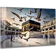 Myphotostation Kabe-I Muazzamada Güvercin Dekoratif Temperli Cam Tablo, Modern Uv Baskılı Duvar Tablosu, Salon ve Ofis Için Şık Duvar Dekoru