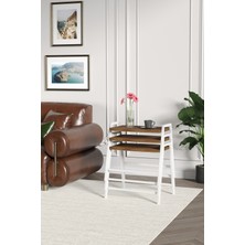 ED Efelez Design Zigon Sehpa , Aden 3'lü Tepsi Zigon Sehpa Takımı Beyaz Metal - Atlantik Çam Tabla