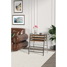 ED Efelez Design Zigon Sehpa , Aden 3'lü Tepsi Zigon Sehpa Takımı Gümüş Metal - Barok Tabla