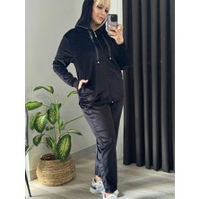 ViolettaXL Kadın Büyük Beden Kapşonlu Fermuarlı Esnek Ithal Kadife Takım