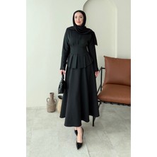 Tesettür Diyarı Yuna Belden Bağlamalı Scuba Etekli Takım- Siyah