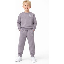 Zepkids Baskılı Nakışlı Gri Renk Erkek Çocuk Eşofman Takımı