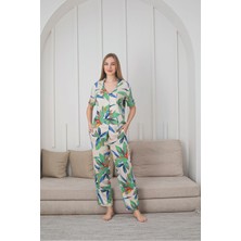 Asel Kadın Dokuma Belmando Kısa Kol Uzun Pantalon Cepli Pijama Takımı