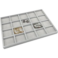 Megass Dekor Süet Kumaş Gri Renkli 34/24 cm 20 Bölmeli Takı Standı