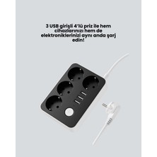Bi Seyyar 4 Prizli 3 USB Portlu Anahtarlı Akım Korumalı Priz