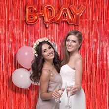 Bi Seyyar Kırmızı Metalize Parlak Saçaklı Perde