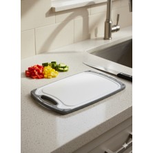 Homer Kaymaz Kenarlı Plastik Kesme Tahtası - Gri Saplı Pratik Doğrama Panosu (31X20 Cm)