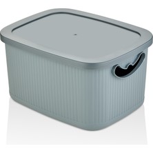 Homer Dekoratif Oluklu Saklama Kutusu ve Organizer - Kapaklı Kulplu Banyo ve Dolap Düzenleyici Sepet (38X30 Cm)