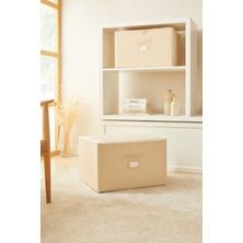 Ocean Home Textile Bej Balıksırtı Destekli Kutu Hurç 48 x 40 x 30 cm