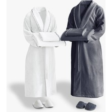 Green Black Tria Aile Bornoz Seti %100 Pamuk Jakarlı Krem-Lacivert M/L