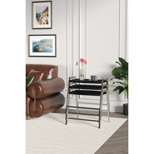 ED Efelez Design Zigon Sehpa , Aden 3'lü Tepsi Zigon Sehpa Takımı Gümüş Metal - Siyah Mermer Tabla