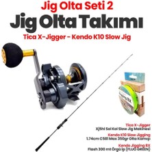 Okuma Tica X-Jigger XJ5HL Sol Kol Slow Jig Makinesi- Kendo K10 Slow Jigging 1.74CM C581 Max 350GR Olta Kamışı Jig Set- 2