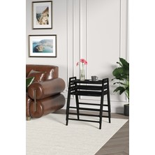 ED Efelez Design Zigon Sehpa , Aden 3'lü Tepsi Zigon Sehpa Takımı Siyah Metal - Siyah Mermer Tabla