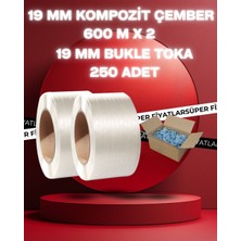 Dalpak Ambalaj 19 mm Beyaz Kompozit Lifli Çember 2 x 600 Metre ve Bukle Toka ( 250 Adet )