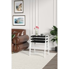 ED Efelez Design Zigon Sehpa , Aden 3'lü Tepsi Zigon Sehpa Takımı Beyaz Metal - Siyah Mermer Tabla