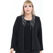 Ladies First Büyük Beden 4013 Siyah Ceket+Bluz Takım